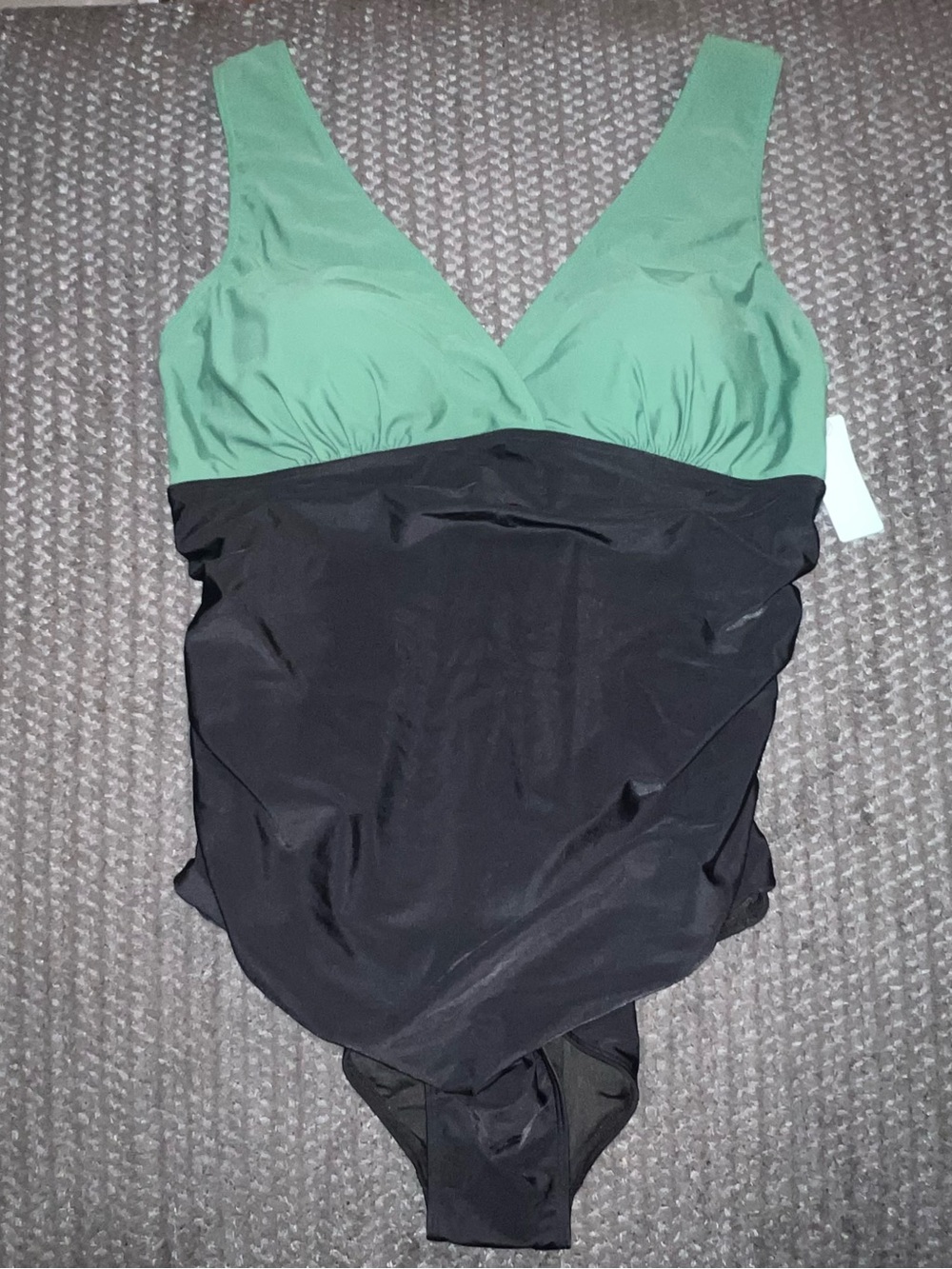 Green and Black V-Neck One-Piece Swimsuit